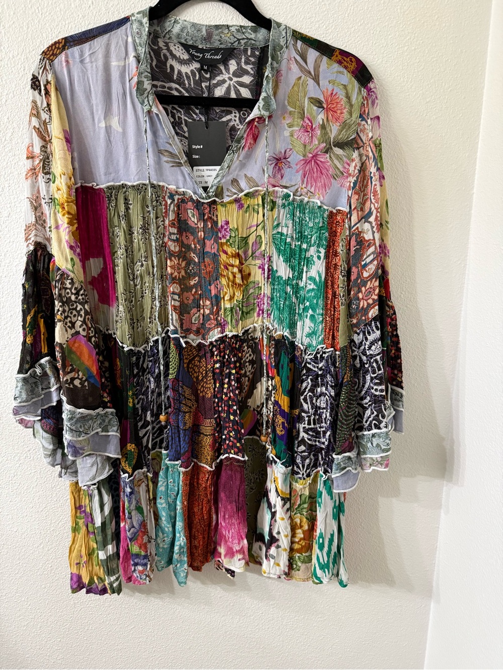 Young Threads Floral & Patchwork Boho Tunic — Multicolor